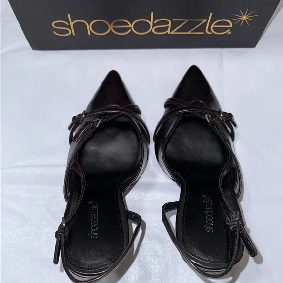 Shoe Dazzle Black Stiletto Heels with X-Strap Size 10 - Picture 7 of 11